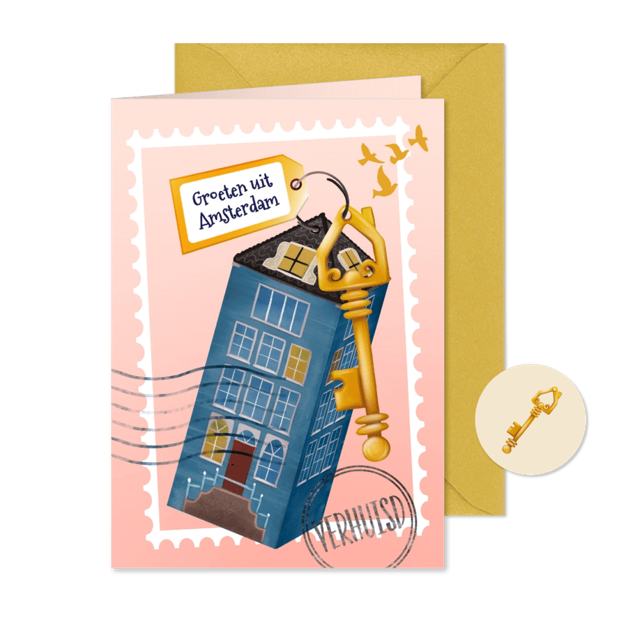 Verhuiskaart met sleutel en huisje - Kaartimpressie