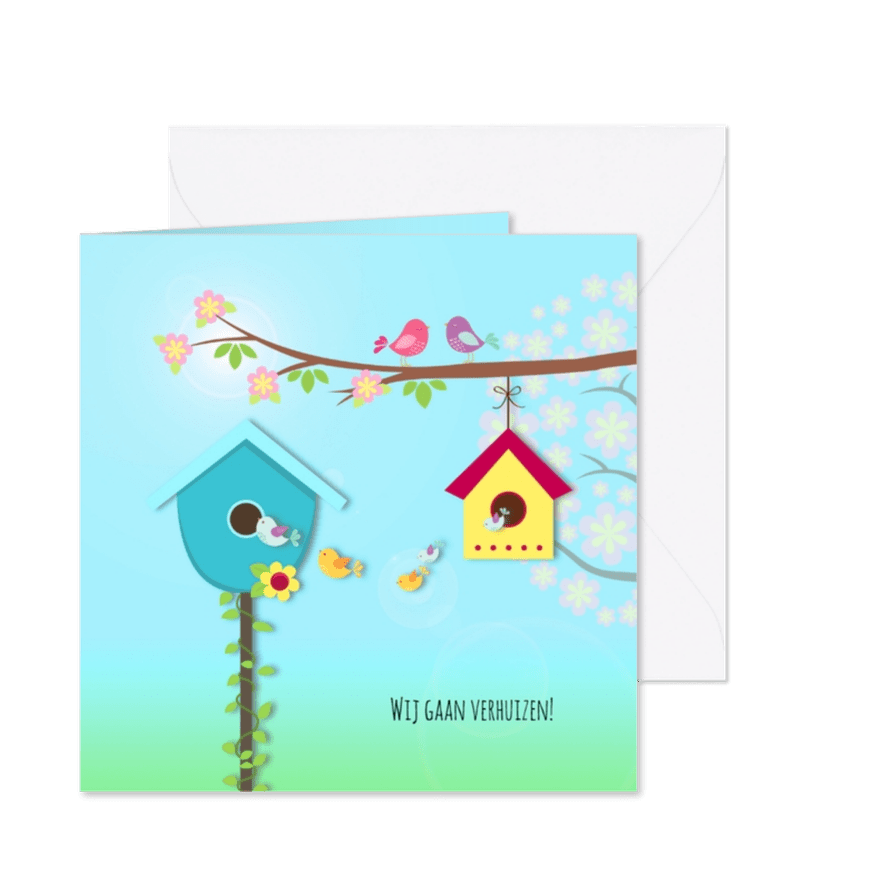 Verhuiskaart met vogelhuisjes - Kaartimpressie