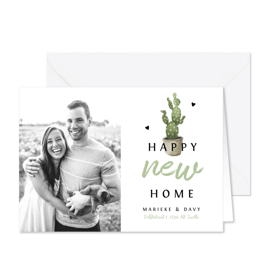 Verhuiskaart met waterverf geschilderd plantje - Kaartimpressie