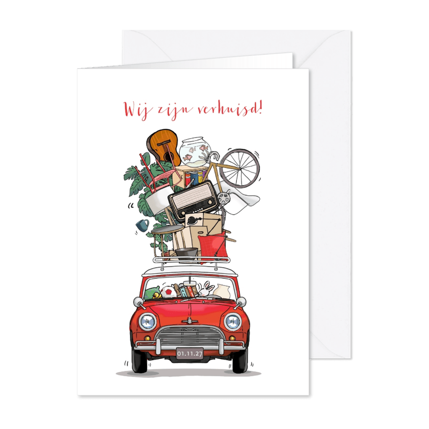 Verhuiskaart Mini voorkant rood - Kaartimpressie