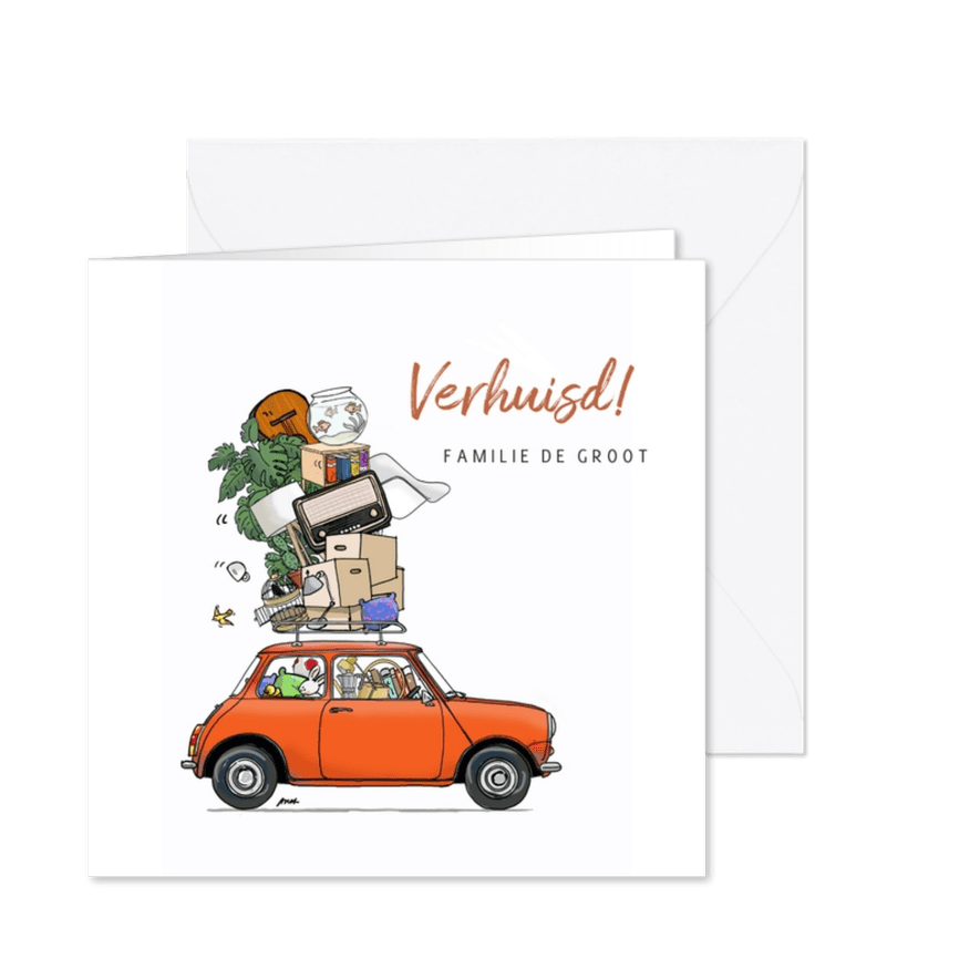 Verhuiskaart minicooper rood - Kaartimpressie