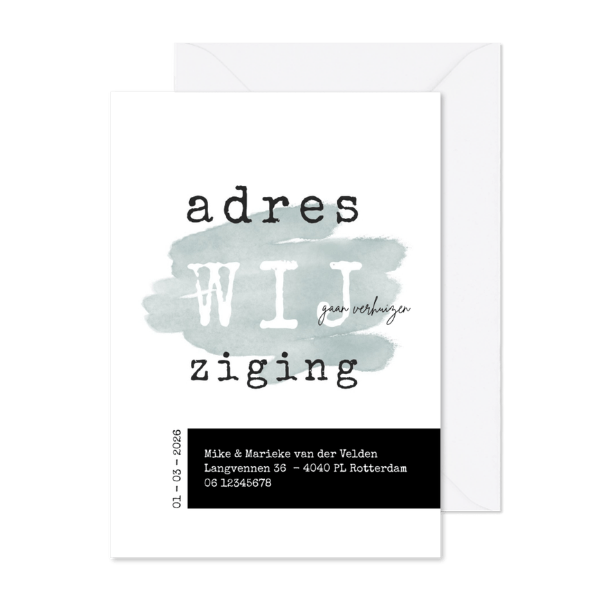 Verhuiskaart modern, met aquarel in achtergrond - Kaartimpressie