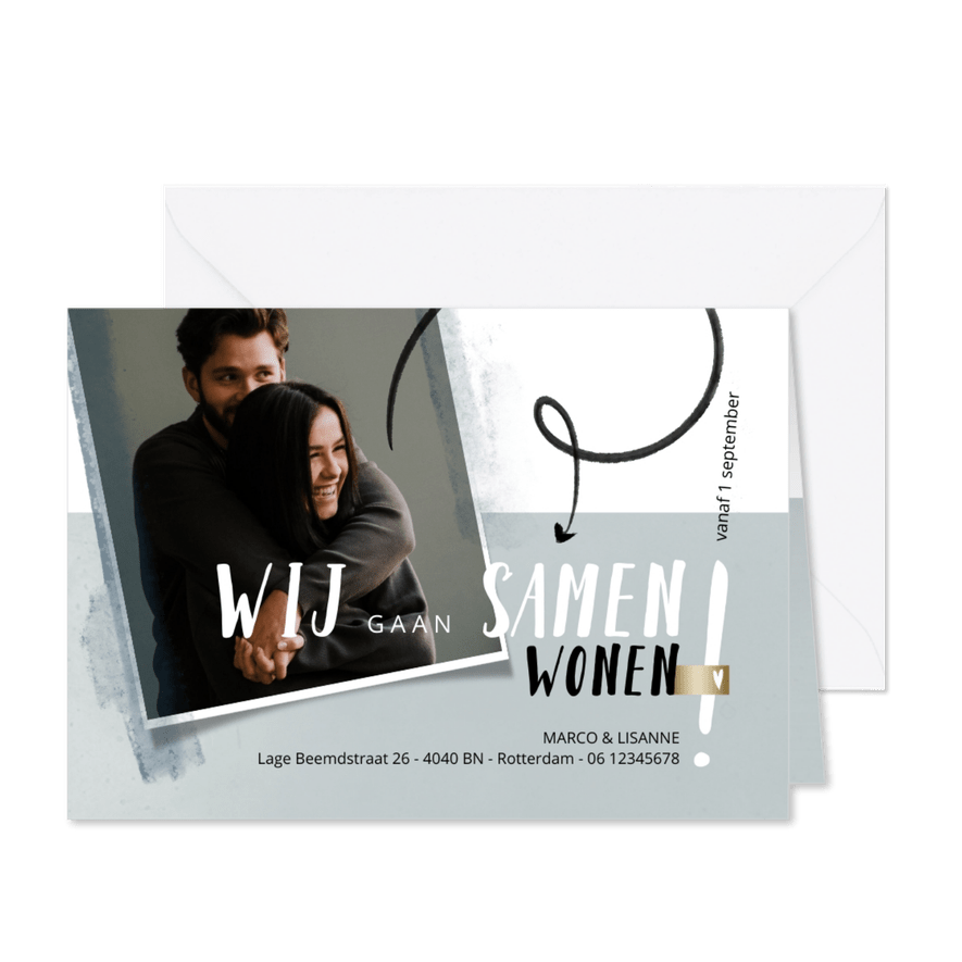 Verhuiskaart modern, samenwonen met foto - Kaartimpressie