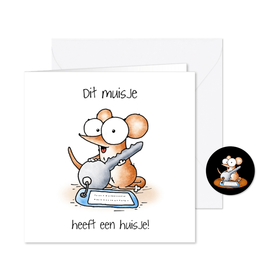 Verhuiskaart muisje met verhuissleutel - Kaartimpressie