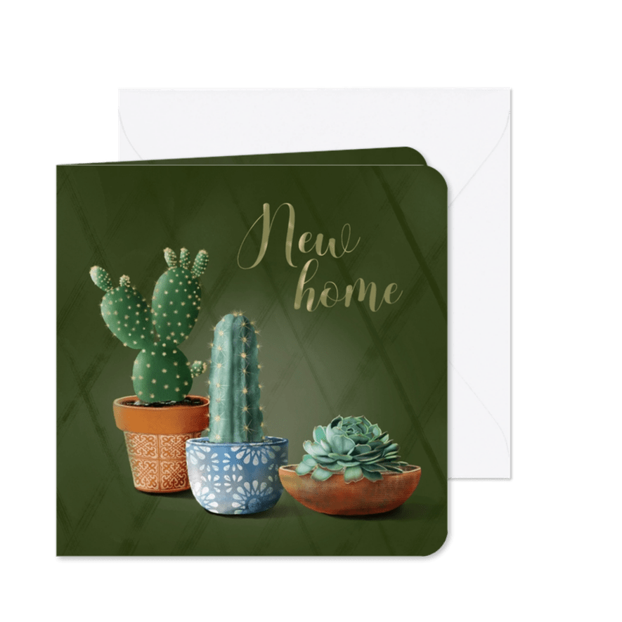 Verhuiskaart new home cactussen en succulent - Kaartimpressie