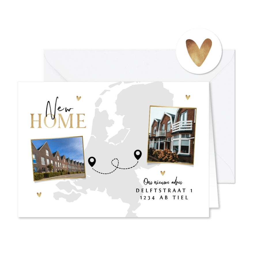 Verhuiskaart new home nieuwe woning goud foto landkaart - Kaartimpressie