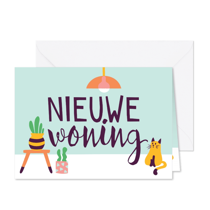 Verhuiskaart nieuwe woning cactus poes - Kaartimpressie