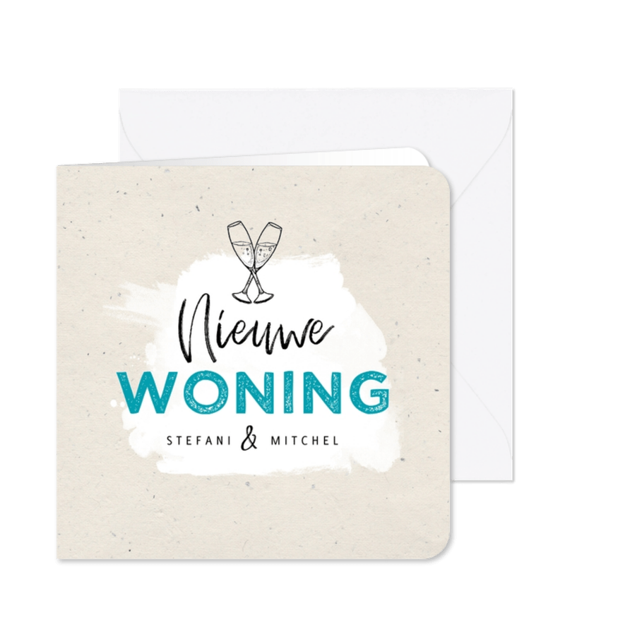 Verhuiskaart nieuwe woning hip met witte verf en champagne - Kaartimpressie