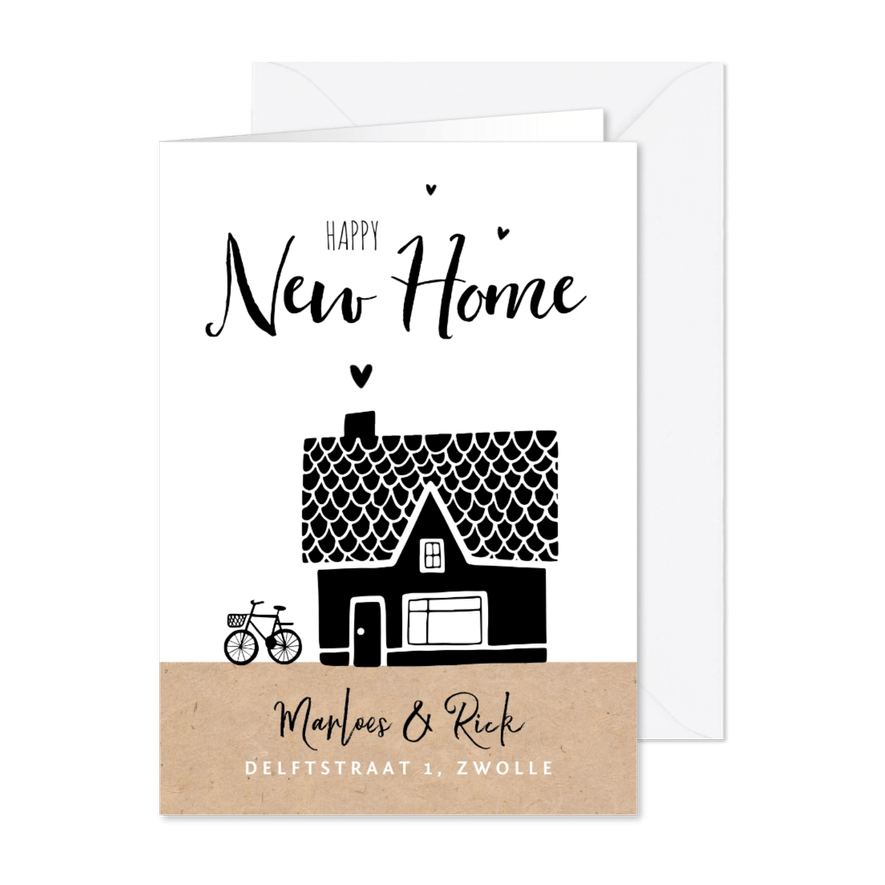 Verhuiskaart nieuwe woning huis kraft illustratie - Kaartimpressie