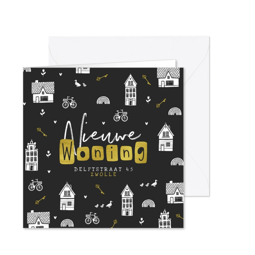 Verhuiskaart nieuwe woning huisjes sleutels eendjes - Kaartimpressie