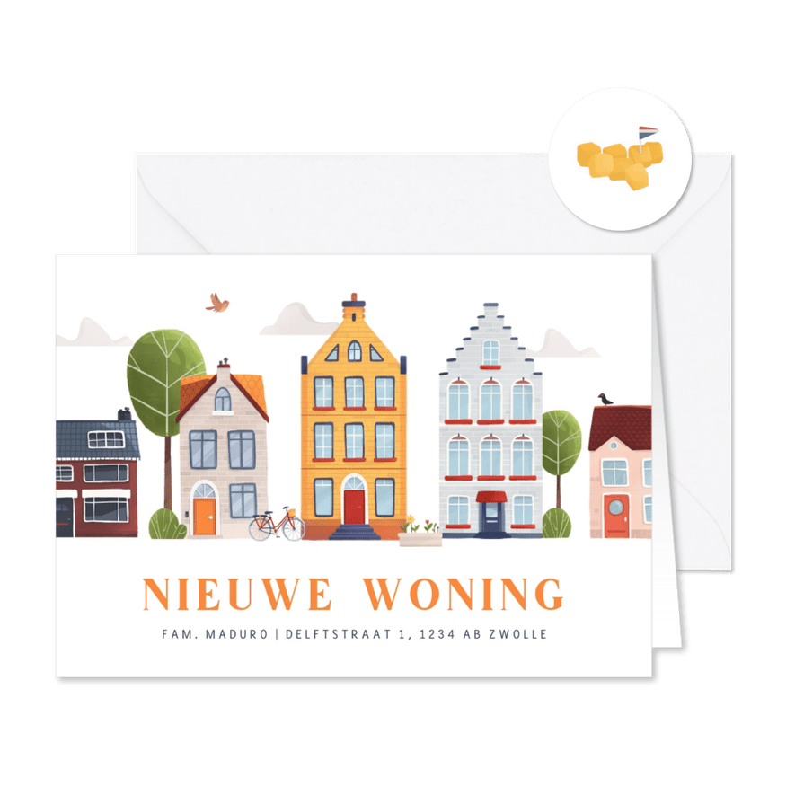Verhuiskaart nieuwe woning huisjes vrolijk Nederland - Kaartimpressie