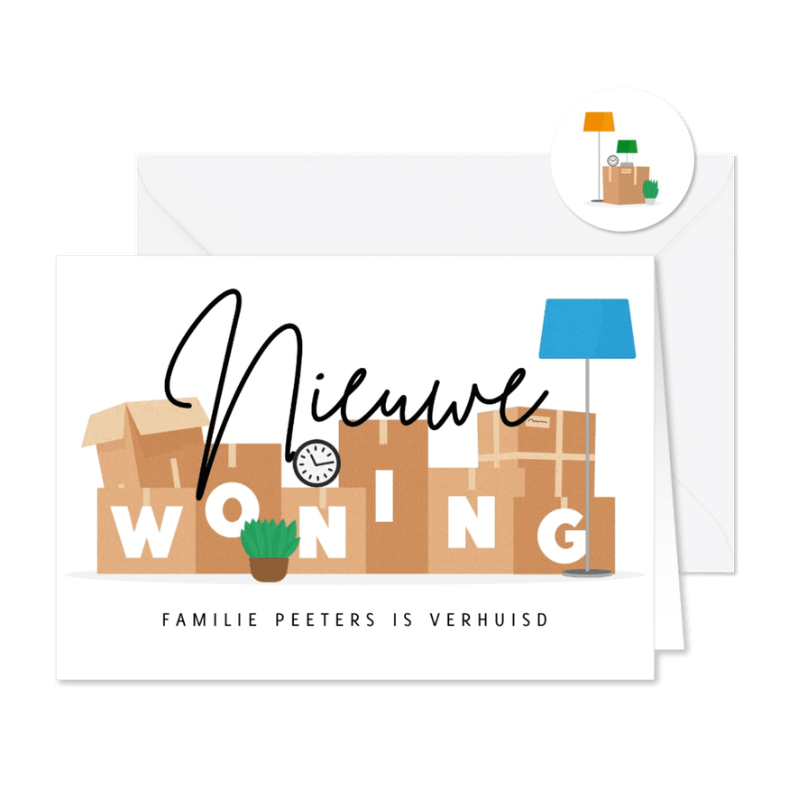 Verhuiskaart nieuwe woning verhuisdozen spullen - Kaartimpressie