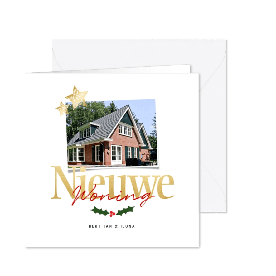 Verhuiskaart nieuwe woning voor 2 foto's - een gouden kerst - Kaartimpressie
