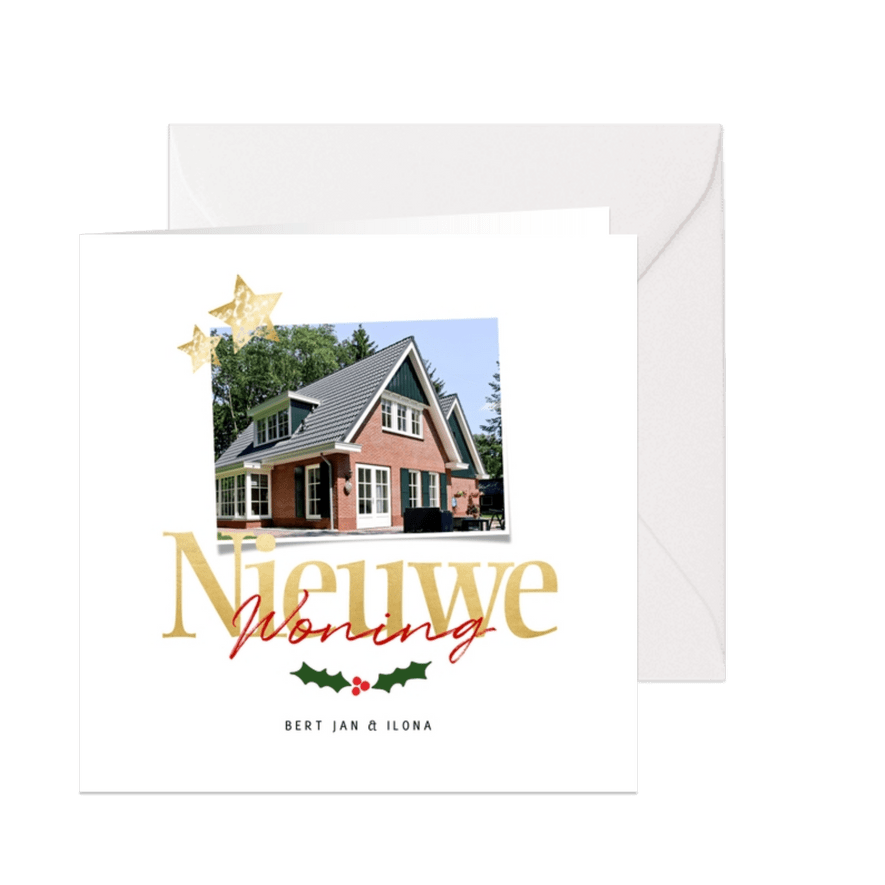 Verhuiskaart nieuwe woning voor 2 foto's - een gouden kerst - Kaartimpressie