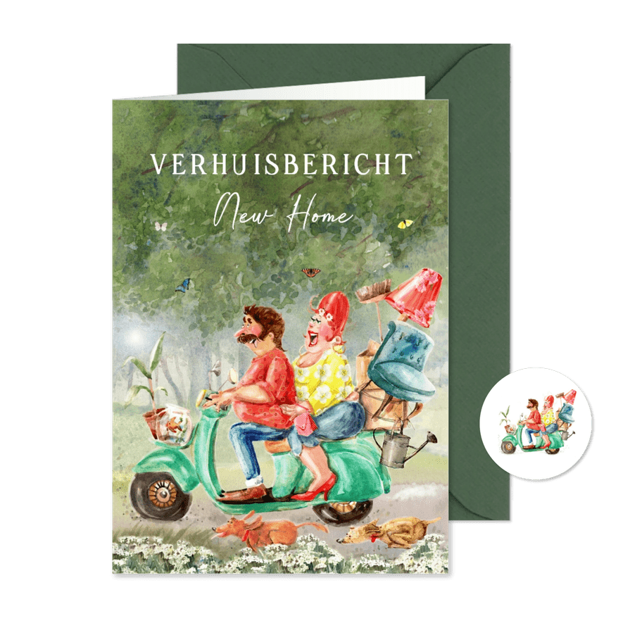 Verhuiskaart Op de scooter - Kaartimpressie