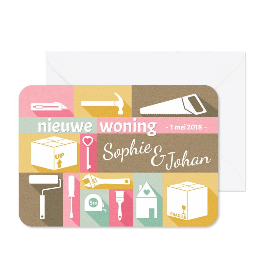 Verhuiskaart pastel gereedschap namen - Kaartimpressie