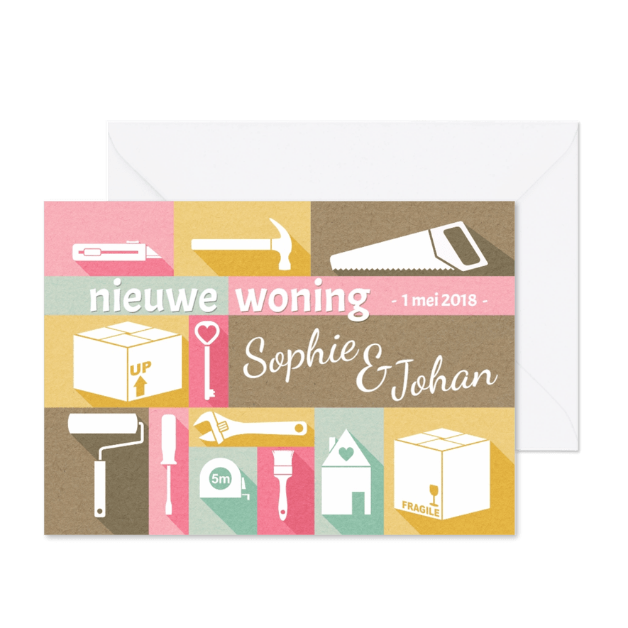 Verhuiskaart pastel gereedschap namen - Kaartimpressie