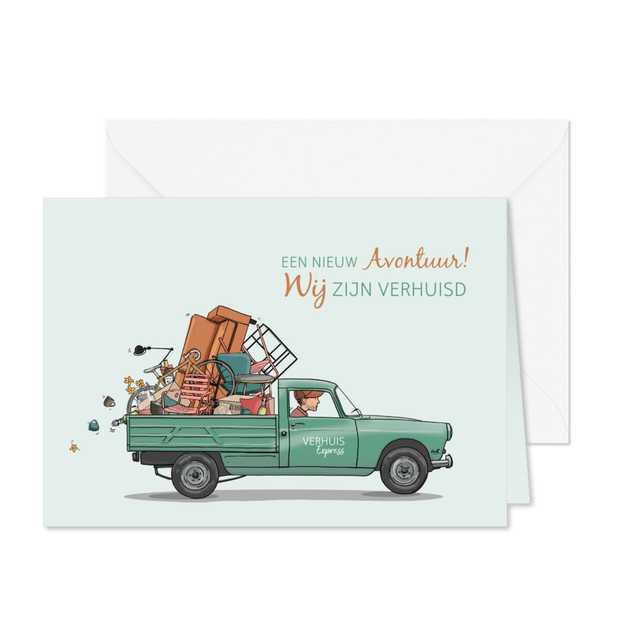 Verhuiskaart Peugeot 404 pick-up groen - Kaartimpressie