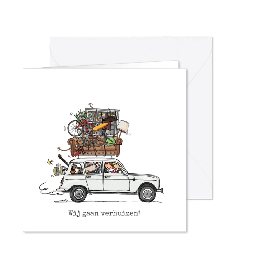 Verhuiskaart Renault 4 Wit - Kaartimpressie