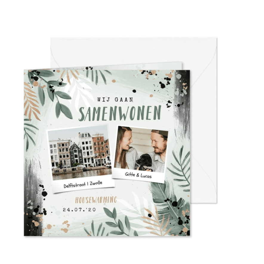 Verhuiskaart samenwonen housewarming botanisch foto - Kaartimpressie