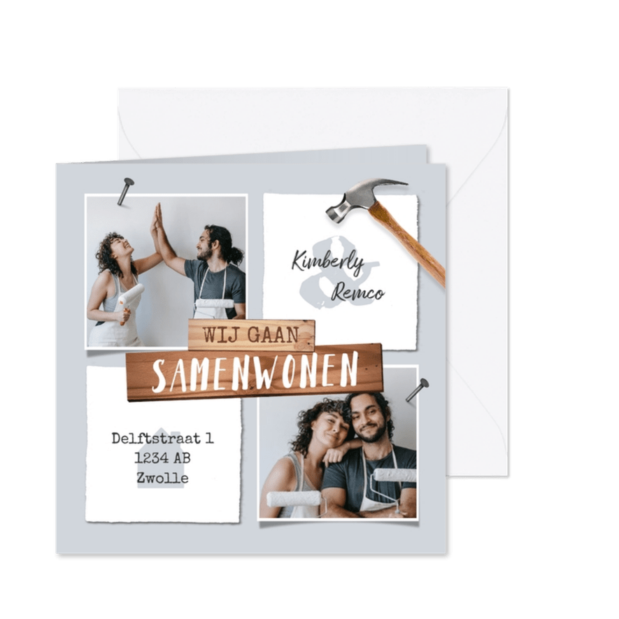 Verhuiskaart samenwonen hout gereedschap foto's - Kaartimpressie