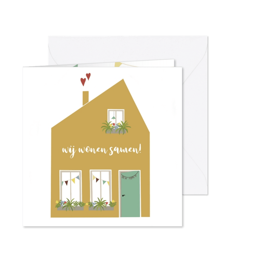 Verhuiskaart Samenwonen Huis met hartjes - Kaartimpressie