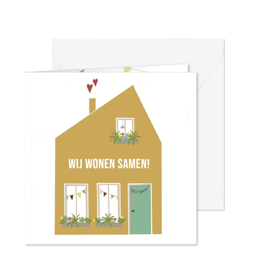 Verhuiskaart Samenwonen Huis met hartjes - Kaartimpressie