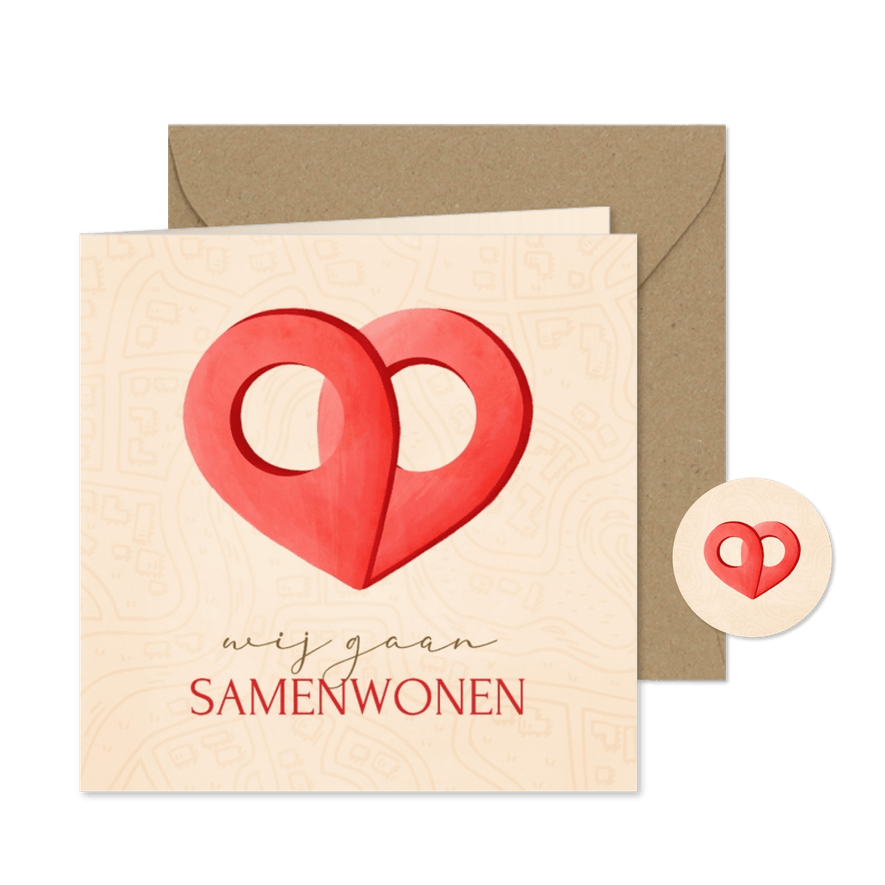 Verhuiskaart samenwonen locatie pin hart - Kaartimpressie