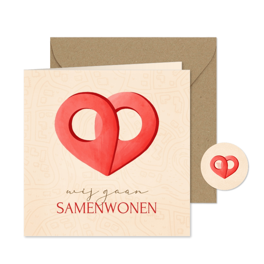 Verhuiskaart samenwonen locatie pin hart - Kaartimpressie