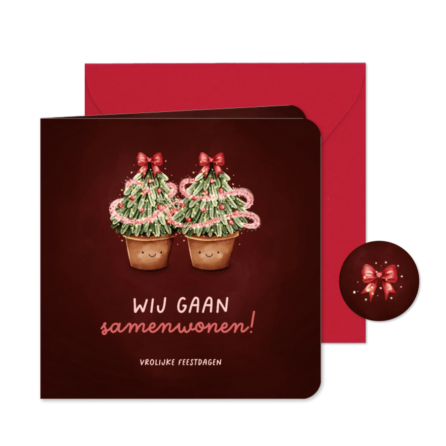 Verhuiskaart samenwonen met 2 kerstbomen - Kaartimpressie