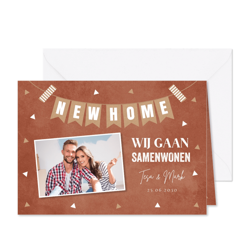 Verhuiskaart samenwonen roestbruin foto slinger - Kaartimpressie