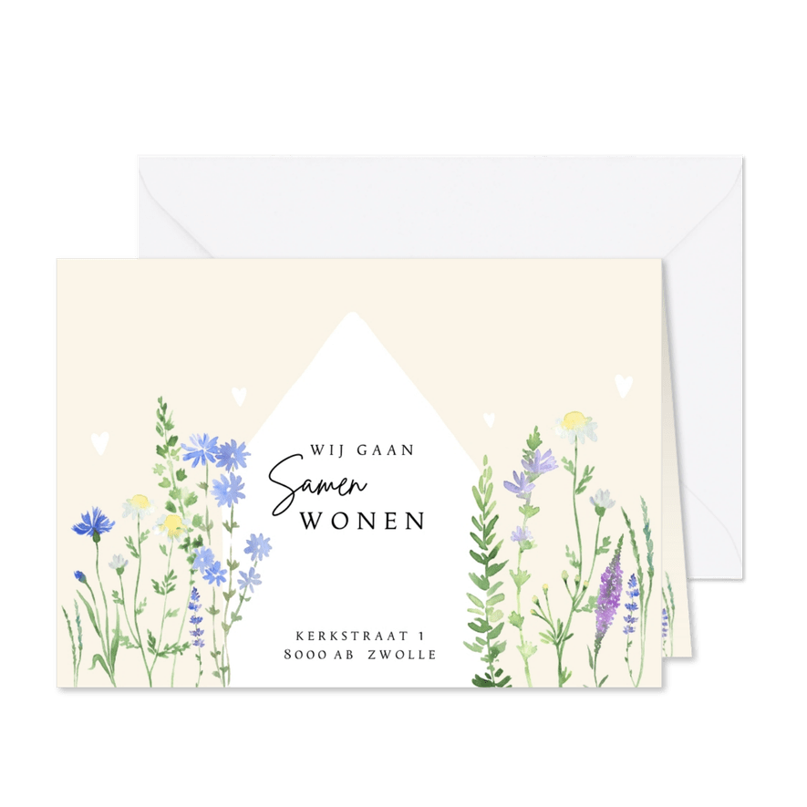 Verhuiskaart samenwonen veldbloemen - Kaartimpressie