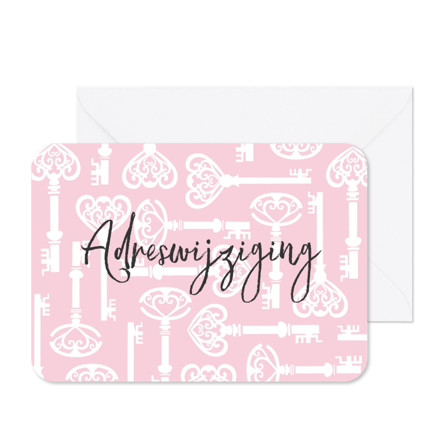 Verhuiskaart sleutels roze  - Kaartimpressie