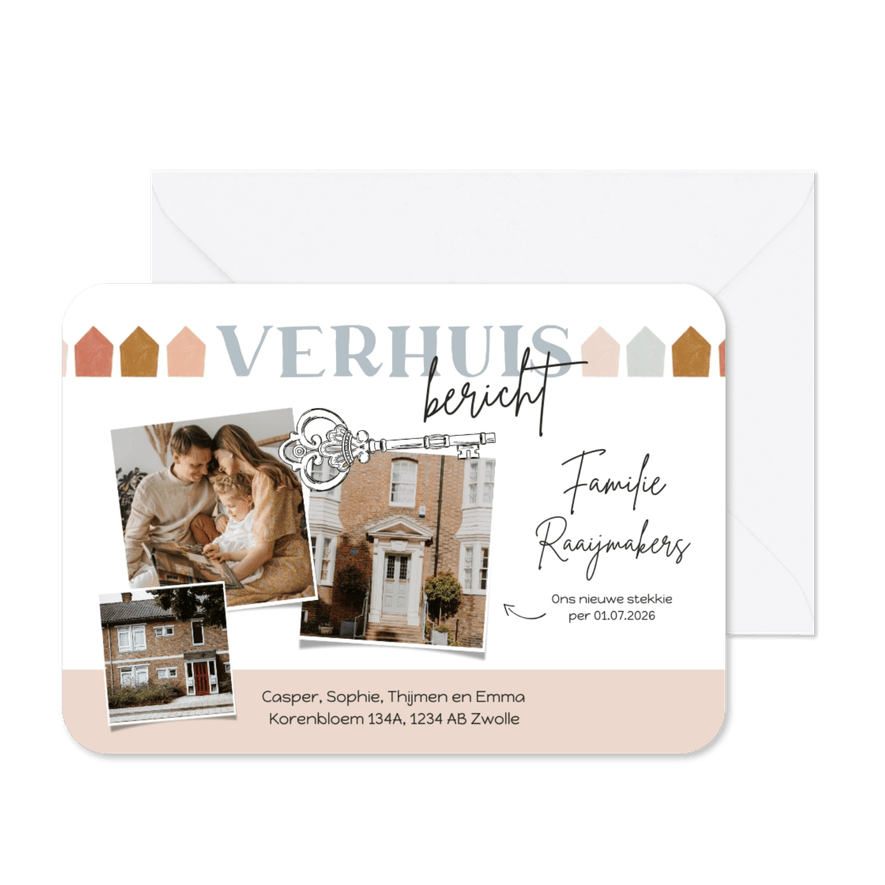 Verhuiskaart verhuisbericht met foto's en sleutel - Kaartimpressie