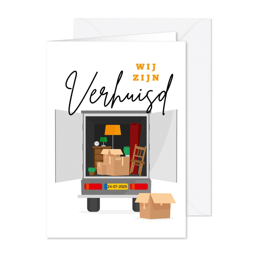 Verhuiskaart verhuiswagen illustratie dozen spullen - Kaartimpressie