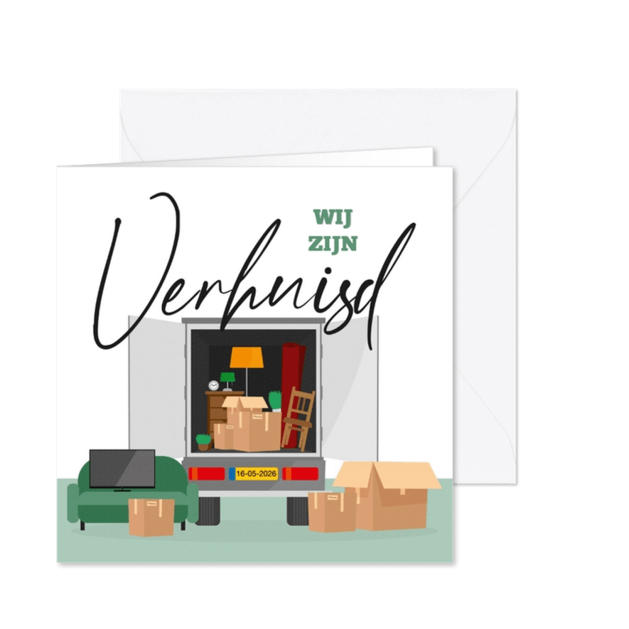 Verhuiskaart verhuiswagen verhuisd dozen spullen illustratie - Kaartimpressie