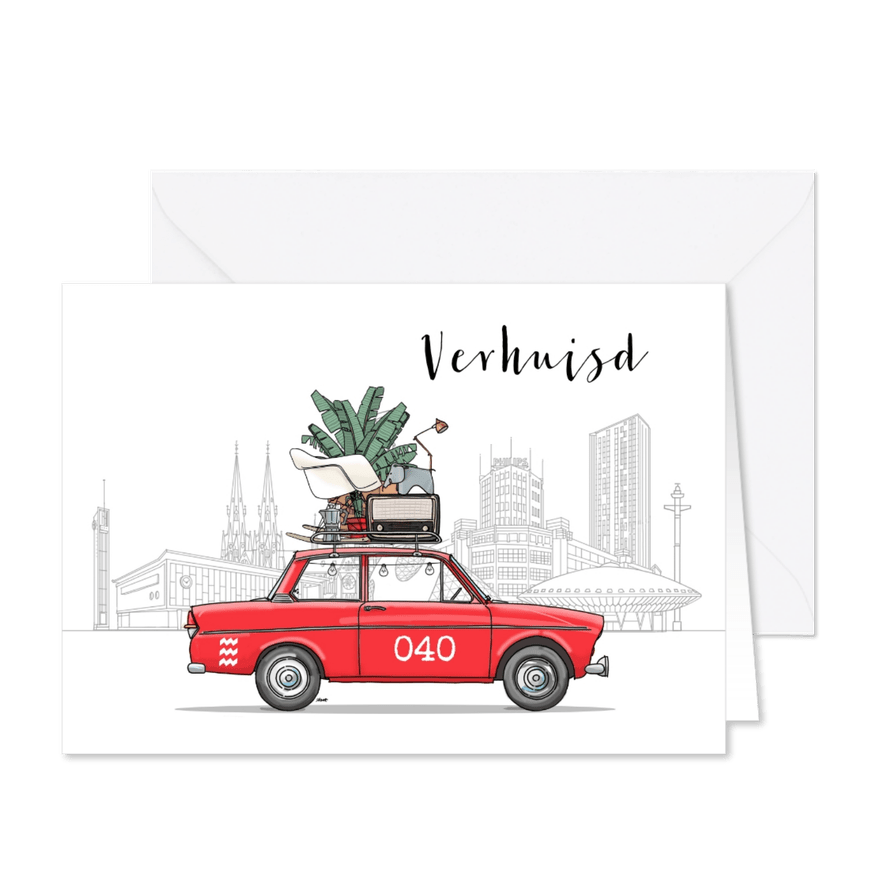 Verhuiskaart vintage auto met Eindhoven - Kaartimpressie