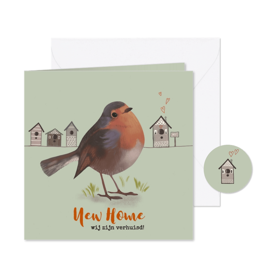 Verhuiskaart vogel roodborstje - Kaartimpressie
