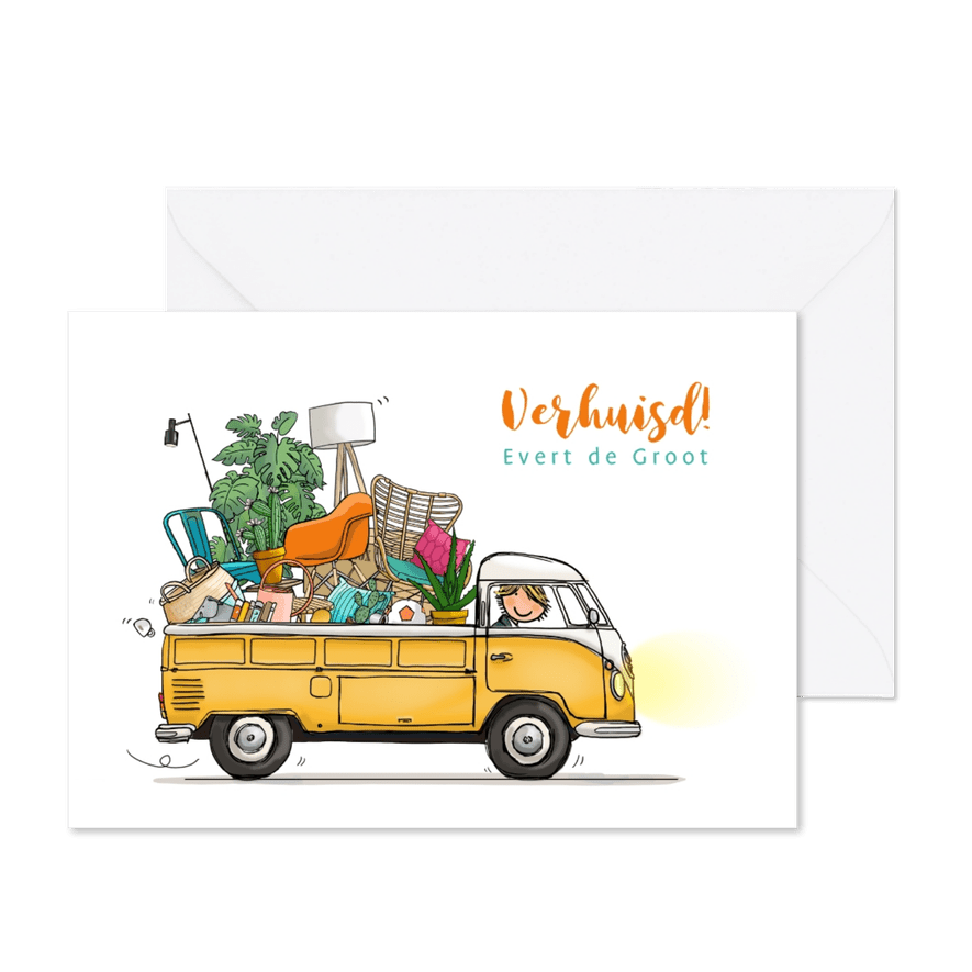 Verhuiskaart Volkswagen pick-up kleurrijk - Kaartimpressie