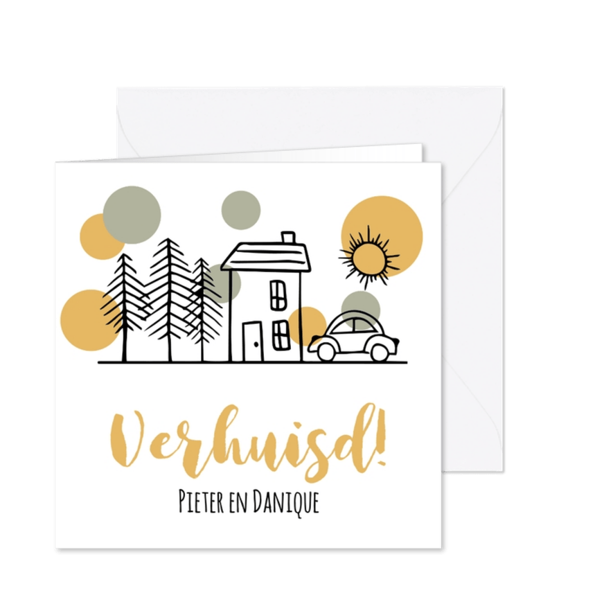 Verhuiskaart vrolijk verhuisbericht - Kaartimpressie