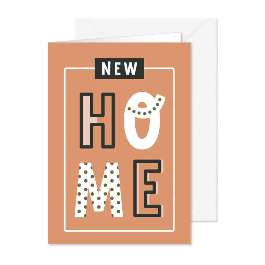 Verhuiskaart vrolijke letters New Home - Kaartimpressie