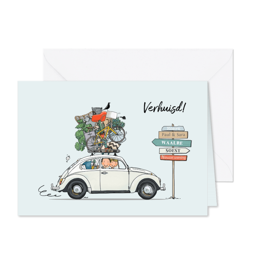 Verhuiskaart VW kever grijs - Kaartimpressie