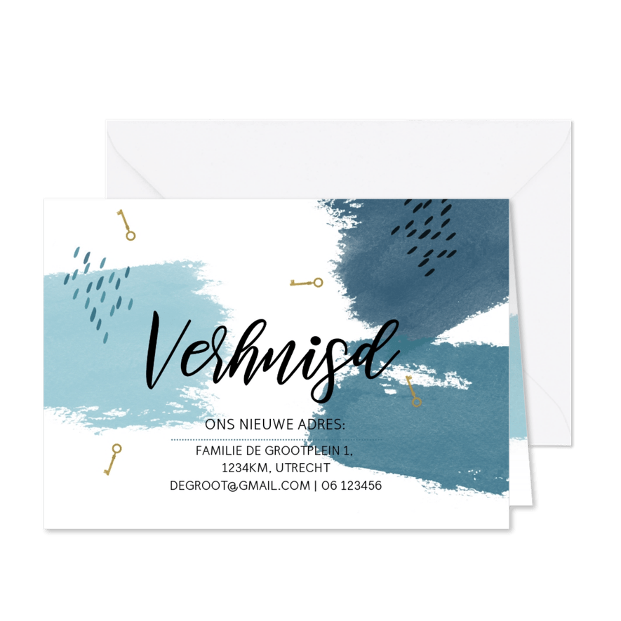 Verhuiskaart watercolor blauw strepen - Kaartimpressie