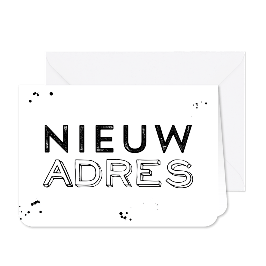 Verhuiskaart zwart wit spetters graffiti stoer - Kaartimpressie