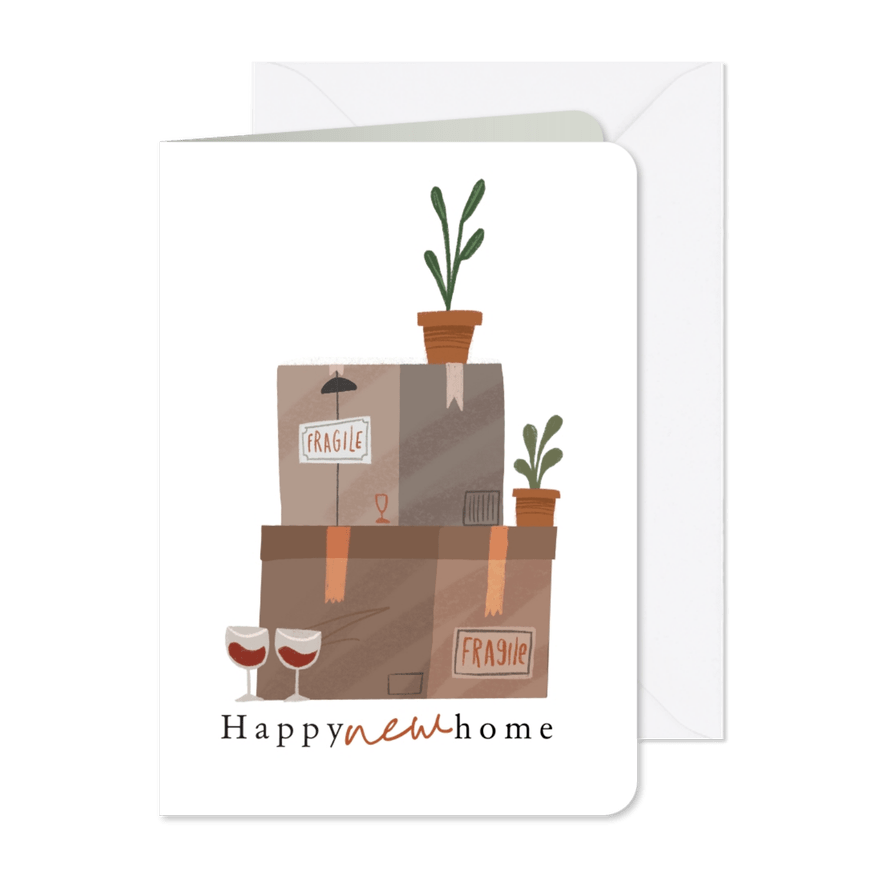 Verhuiskaartje dozen en plantjes - Kaartimpressie