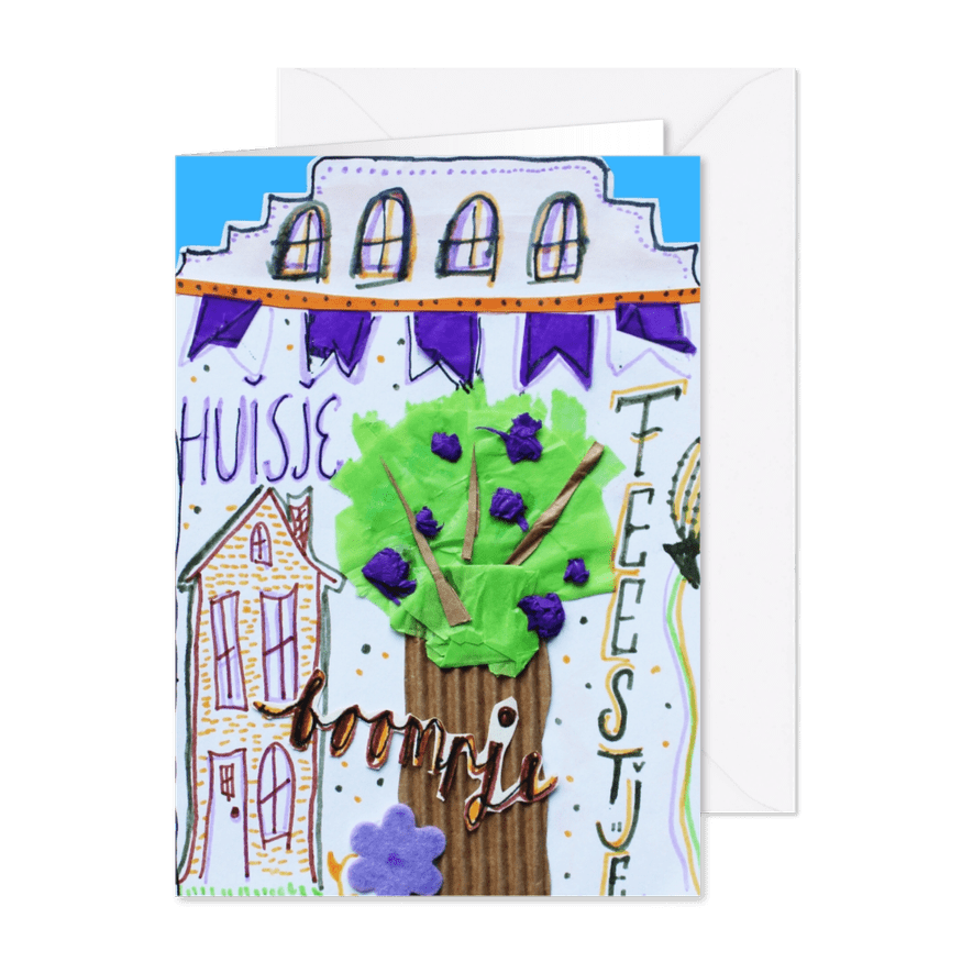 Verhuiskaartje huisje, boompje, feestje - Kaartimpressie