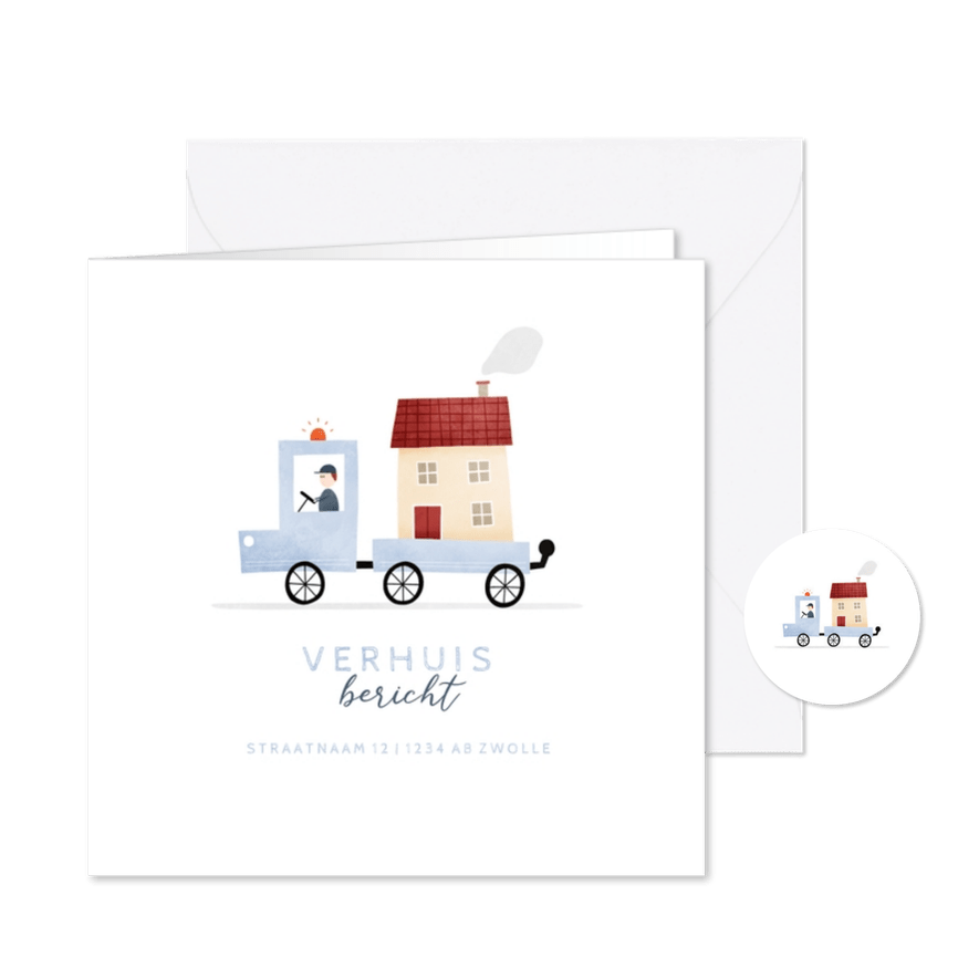 Verhuiskaartje verhuisbericht busje met huis - Kaartimpressie