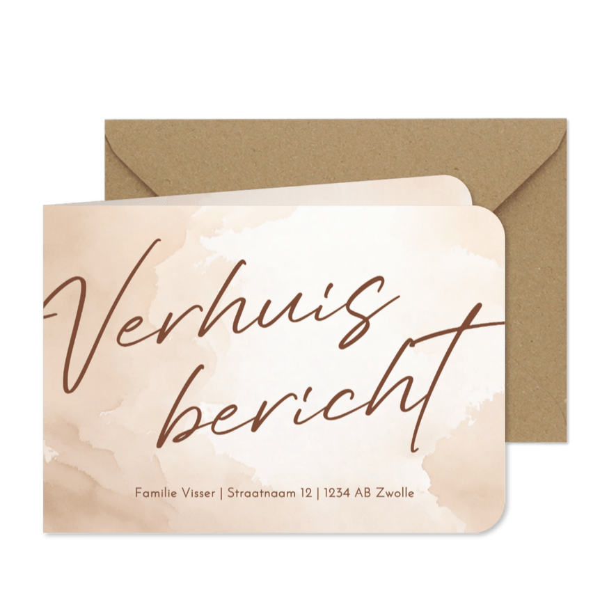 Verhuiskaartje waterverf beige verhuisbericht - Kaartimpressie