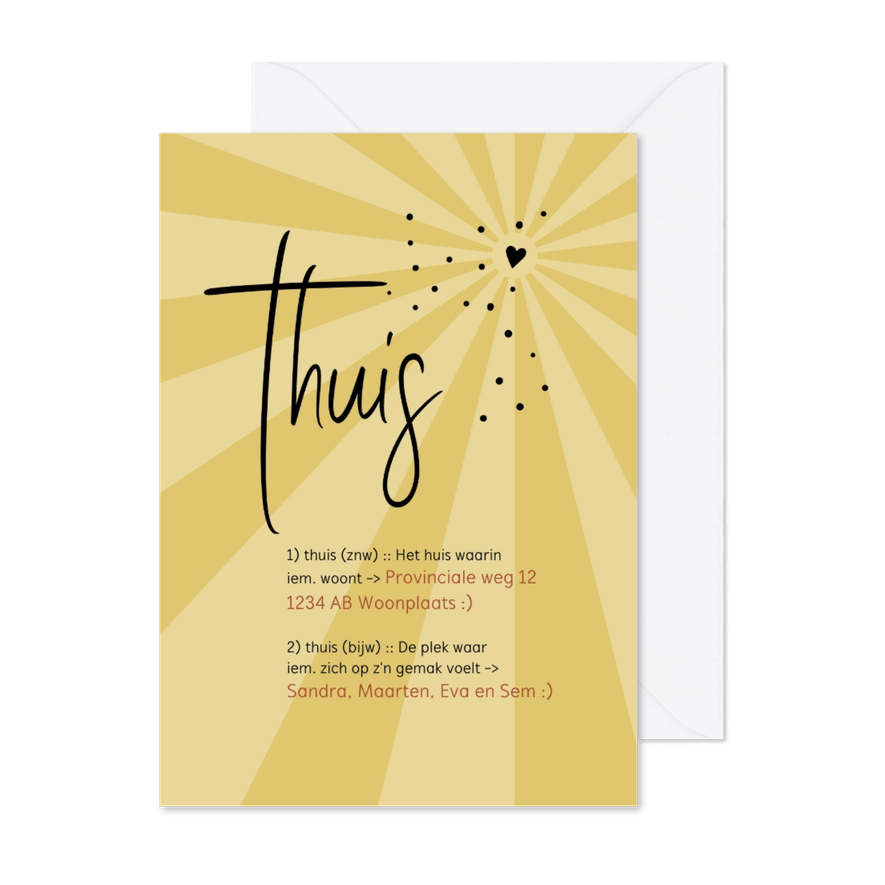 Verhuizen de betekenis van het woord thuis - Kaartimpressie