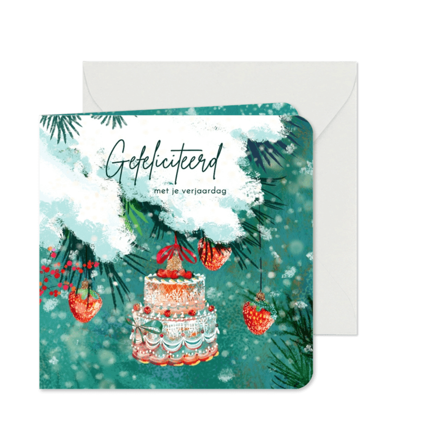 Verjaardag en Kerstkaart met een mooie taart ornament - Kaartimpressie